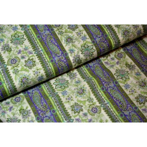 10cm Baumwolldruck Briarcliff Paisley-Blumenstreif  lila grün   (Grundpreis € 12,00/m)